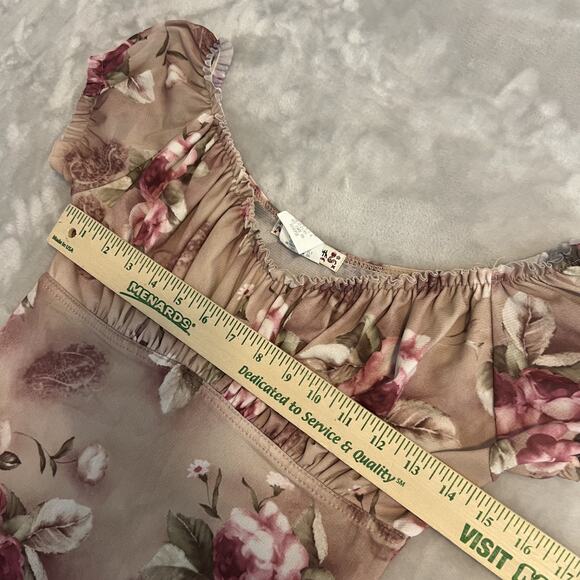 VTG Peace On Earth Top Womens Medium Sheer Floral Milkmaid Fairy Y2K Soft Girl - Picture 9 of 11